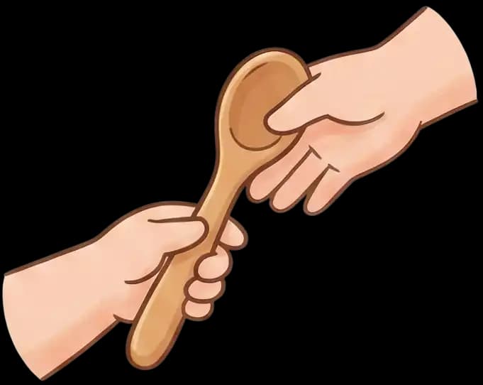 Caregivers sharing spoon