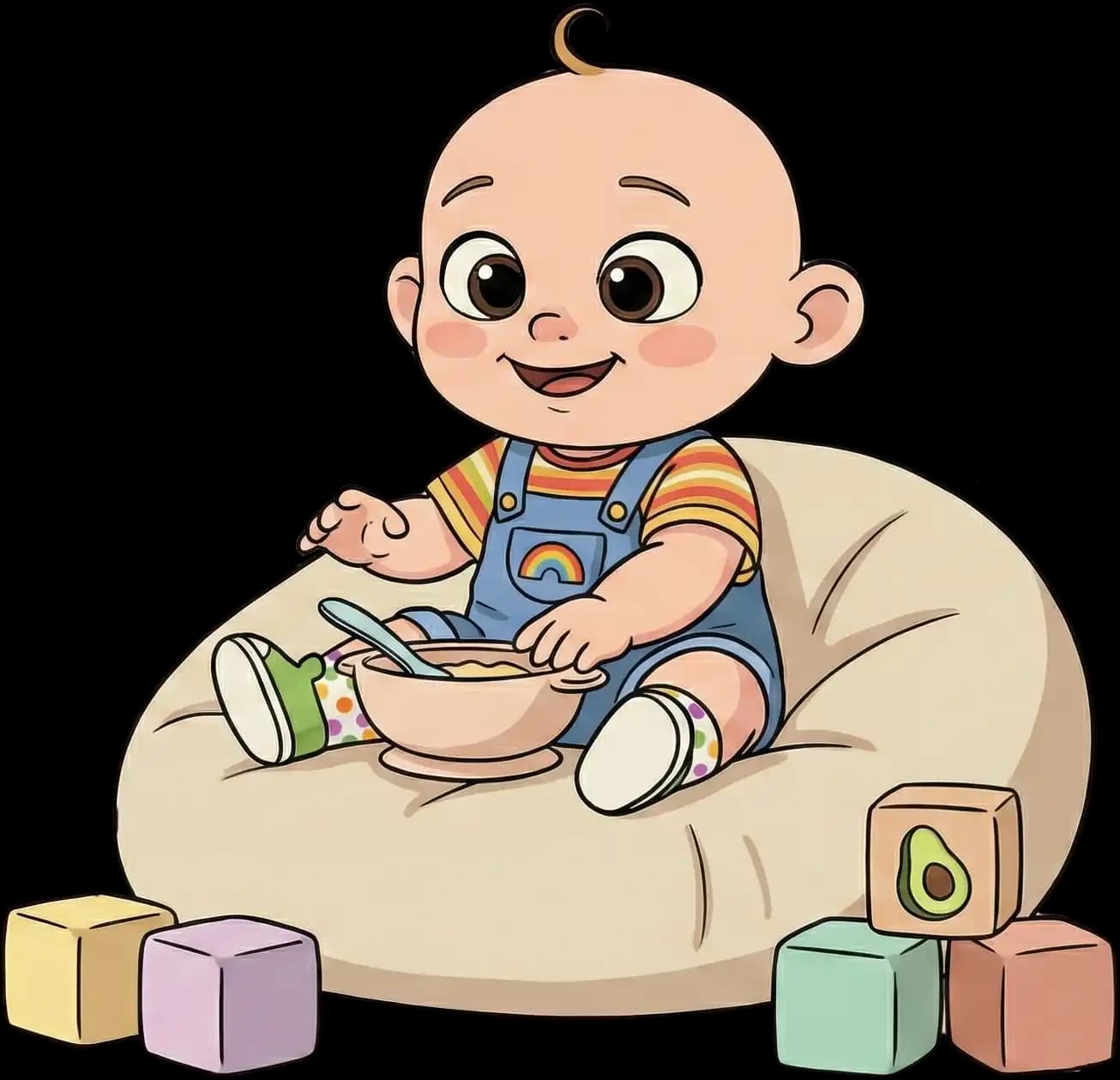 Baby eating on sofa