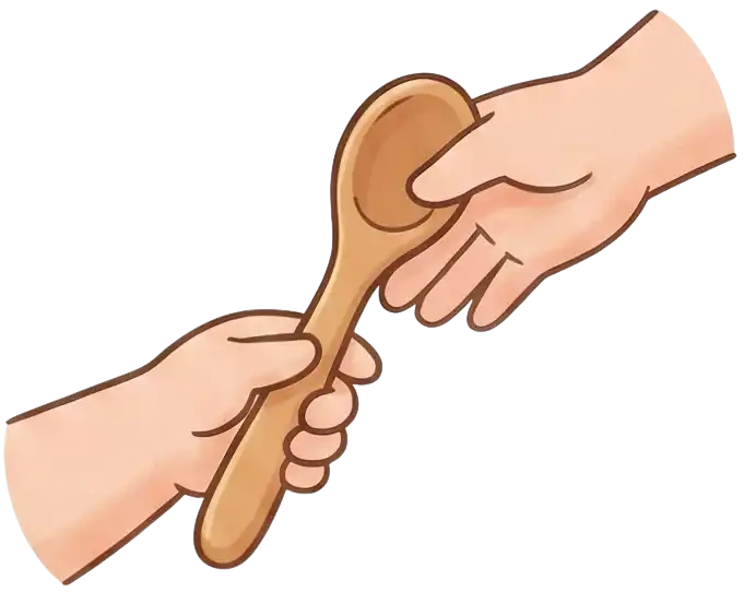 Caregivers sharing spoon